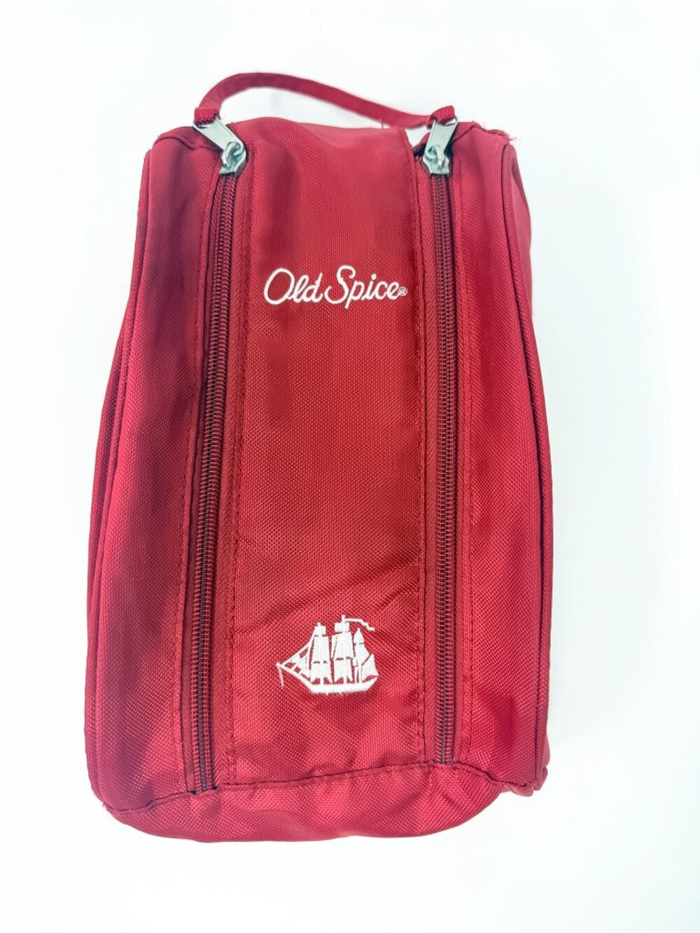 Vintage Old Spice Toiletry Travel Bag Red Double-Zip Embroidered Logo Shaving Do